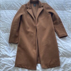 Zara Brown Trench Coat Wool-Blend Minimalist Design